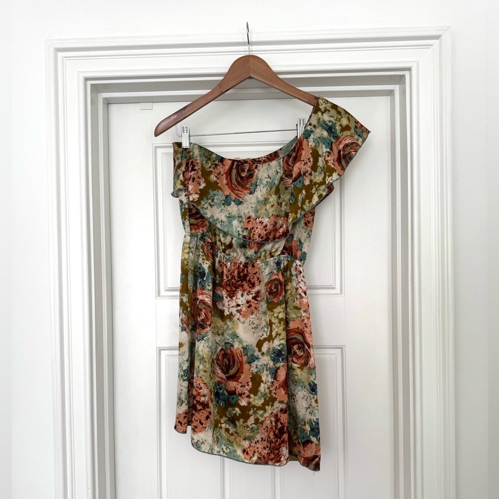Satin Floral One Shoulder Dress
